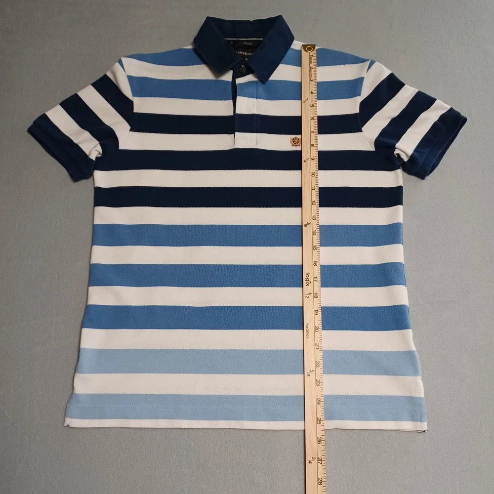 Fahrenheit Rugby Mens Blue White Striped Short Sleeve Polo Shirt Size M‎ Crest
